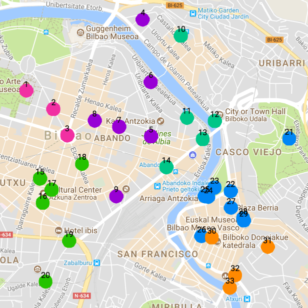 Map of things to do in Bilbao